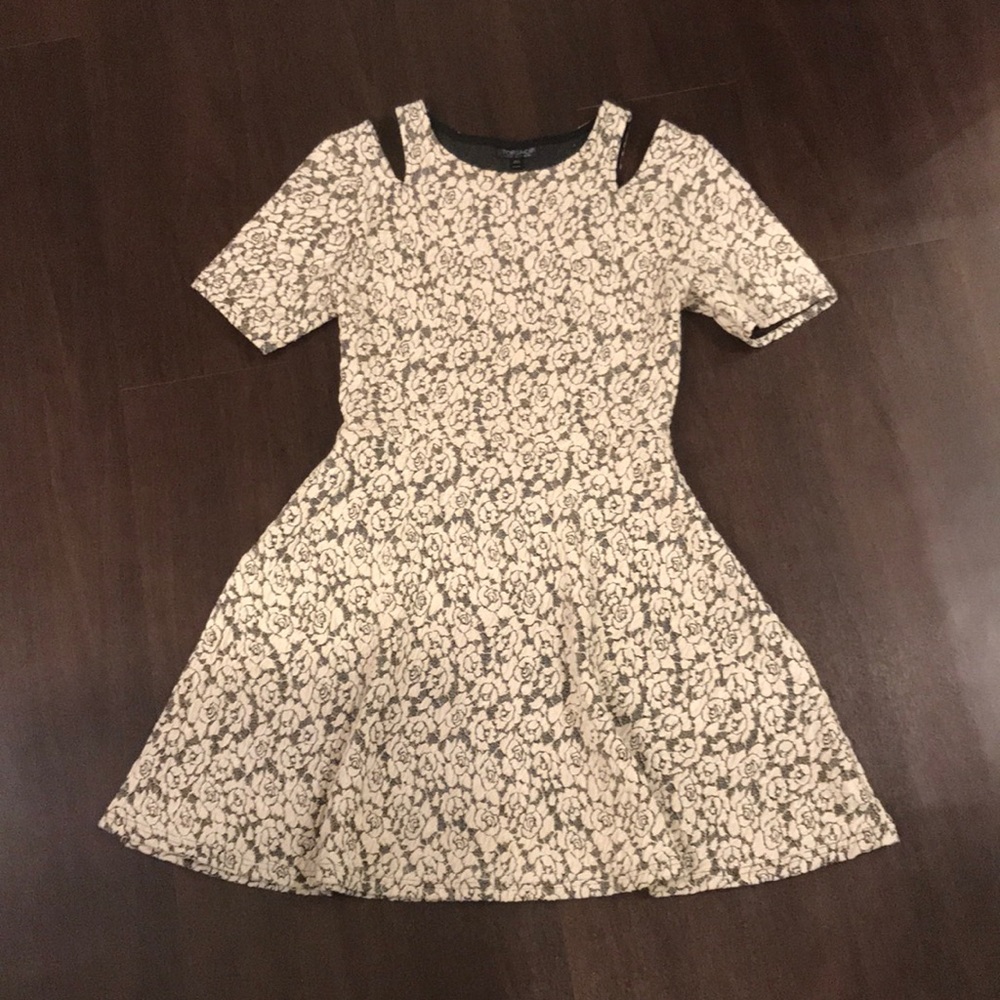 Topshop: cream and gray floral flare dress